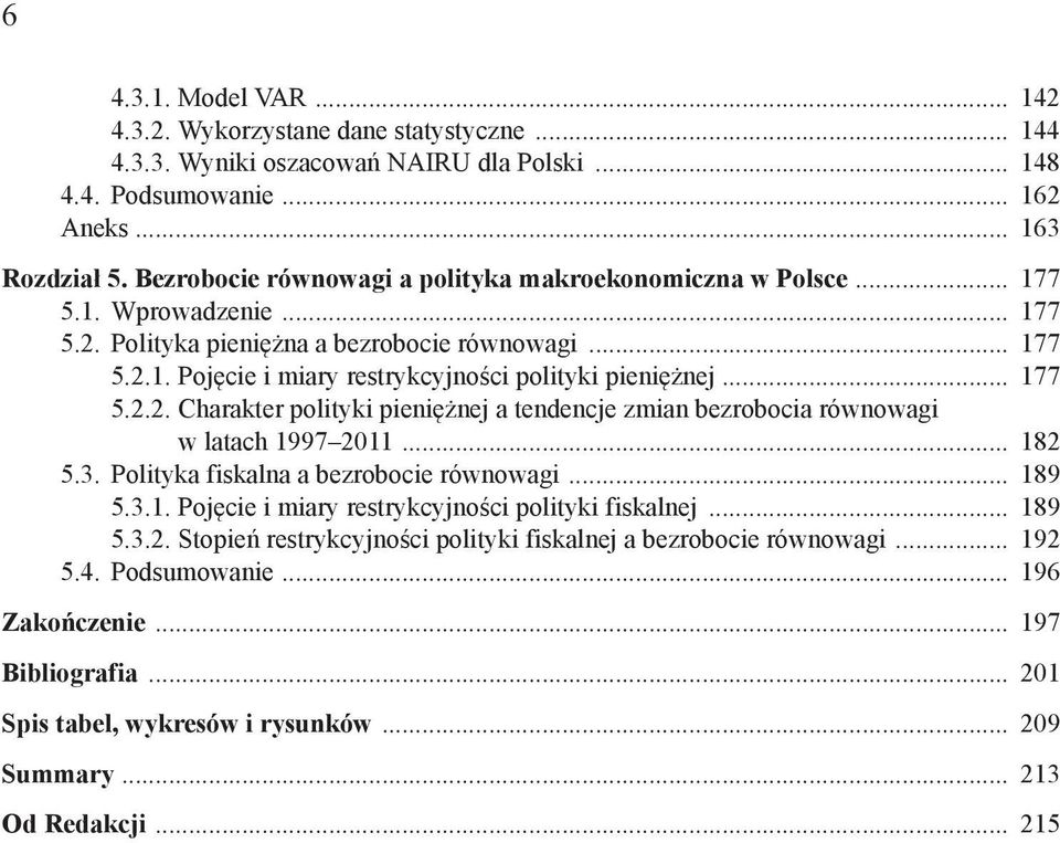 .. 177 5.2.2. Charakter polityki pieniężnej a tendencje zmian bezrobocia równowagi w latach 1997 2011... 182 5.3. Polityka fiskalna a bezrobocie równowagi... 189 5.3.1. Pojęcie i miary restrykcyjności polityki fiskalnej.