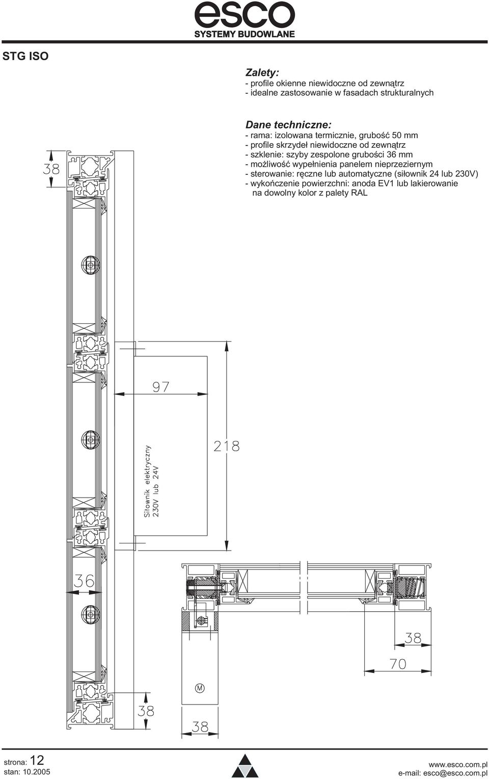 szyby zespolone gruboœci 36 mm - mo liwoœæ wype³nienia panelem nieprzeziernym - sterowanie: rêczne lub