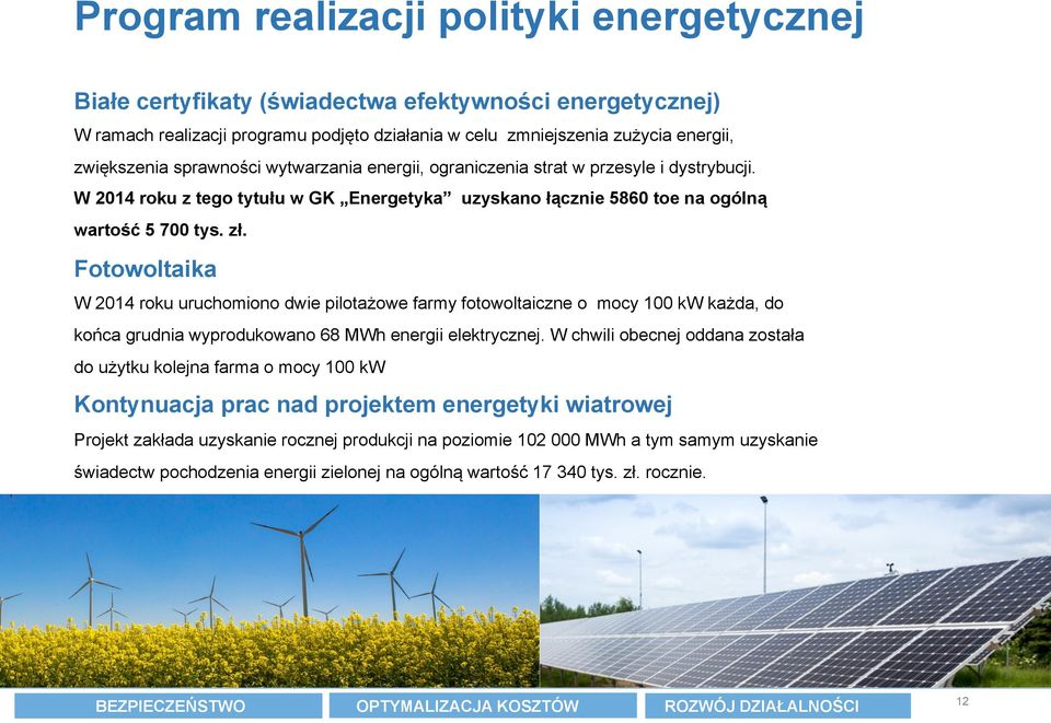 Fotowoltaika W 2014 roku uruchomiono dwie pilotażowe farmy fotowoltaiczne o mocy 100 kw każda, do końca grudnia wyprodukowano 68 MWh energii elektrycznej.