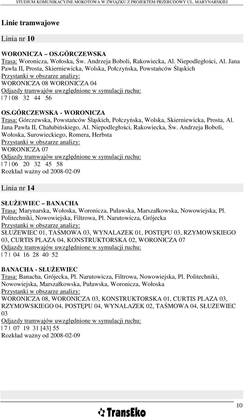 OS.GÓRCZEWSKA - WORONICZA Trasa: Górczewska, Powstańców Śląskich, Połczyńska, Wolska, Skierniewicka, Prosta, Al. Jana Pawła II, Chałubińskiego, Al. Niepodległości, Rakowiecka, Św.