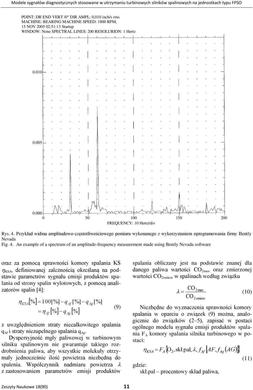 4. Przykład widma amplitudowo-częstotliwościowego pomiaru wykonanego z wykorzystaniem oprogramowania firmy Bently Nevada Fig. 4.