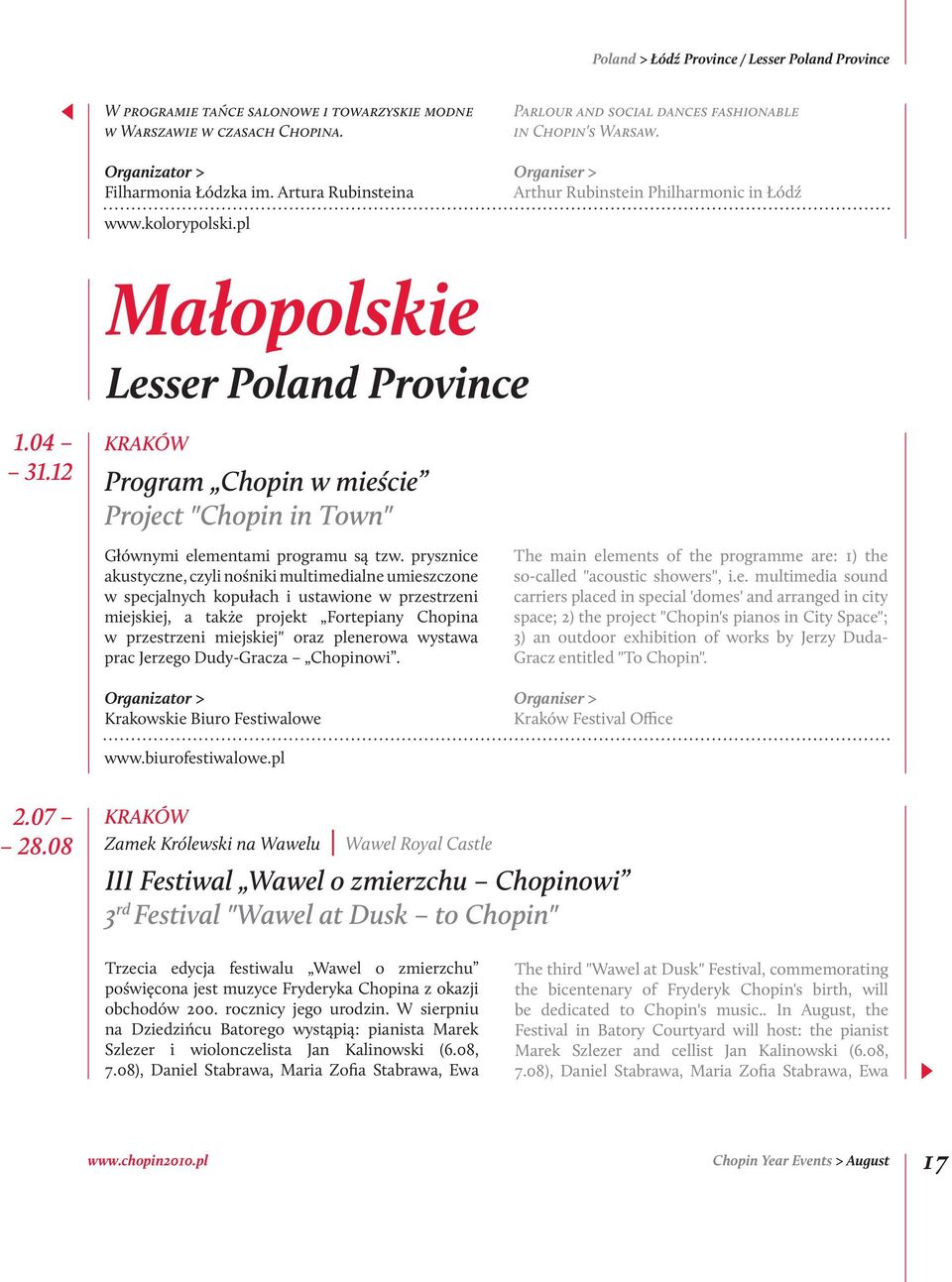 12 KRAKÓW Program Chopin w mieście Project "Chopin in Town" Głównymi elementami programu są tzw.