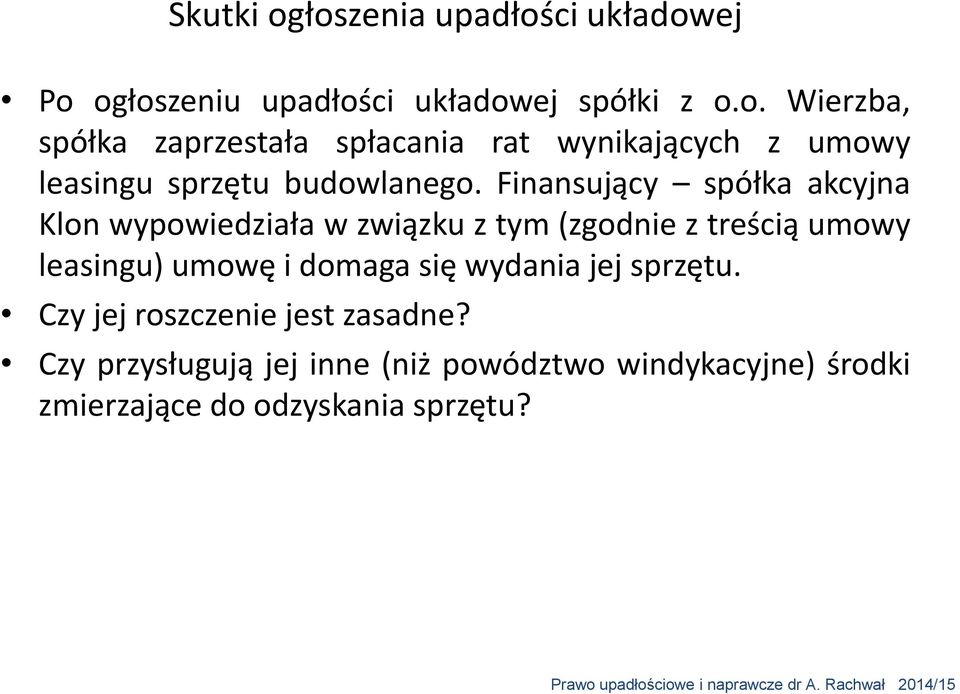 domaga się wydania jej sprzętu. Czy jej roszczenie jest zasadne?