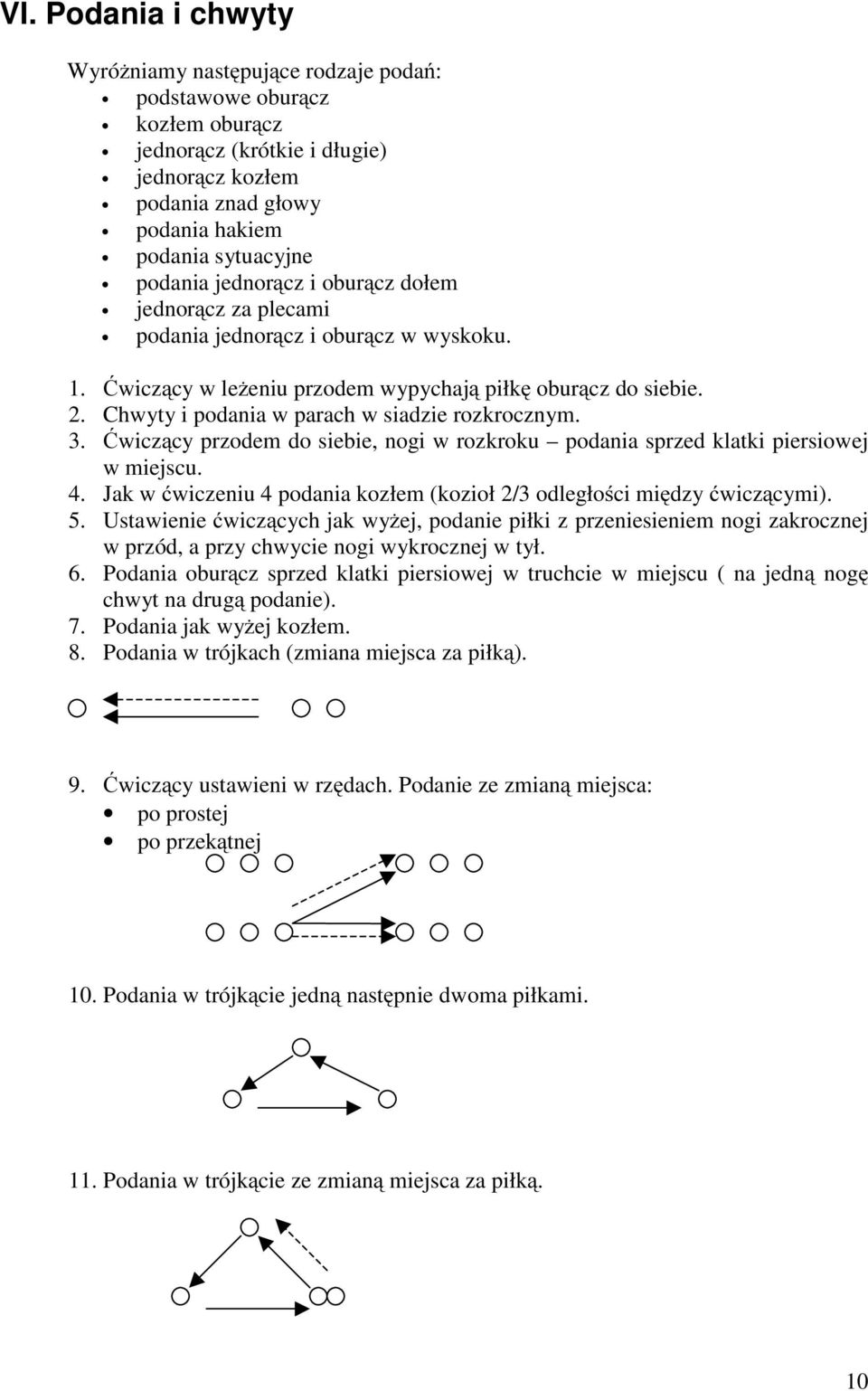 Chwyty i podania w parach w siadzie rozkrocznym. 3. Ćwiczący przodem do siebie, nogi w rozkroku podania sprzed klatki piersiowej w miejscu. 4.