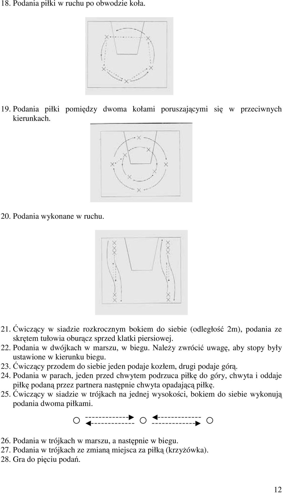 Należy zwrócić uwagę, aby stopy były ustawione w kierunku biegu. 23. Ćwiczący przodem do siebie jeden podaje kozłem, drugi podaje górą. 24.