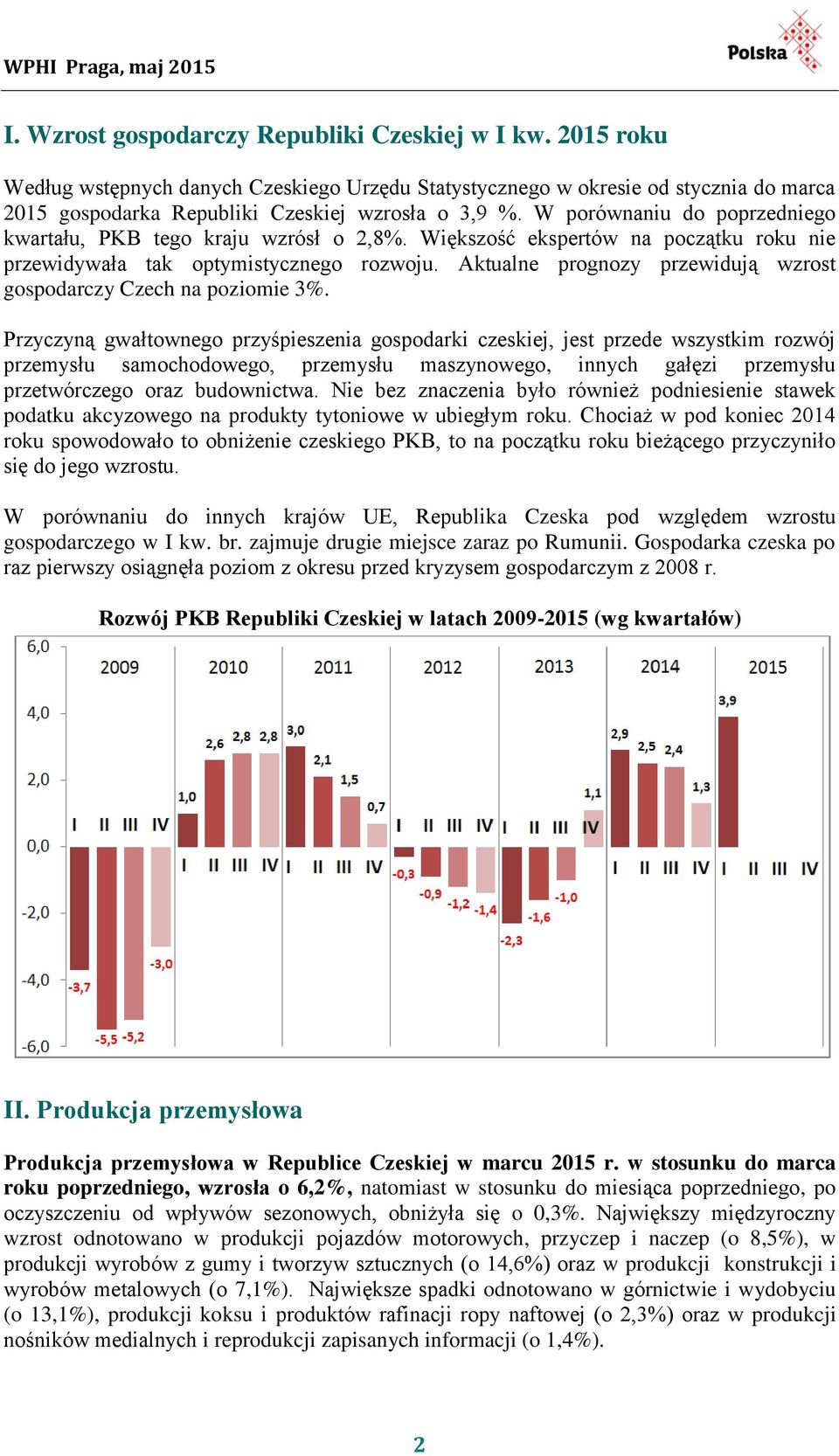 Aktualne prognozy przewidują wzrost gospodarczy Czech na poziomie 3%.