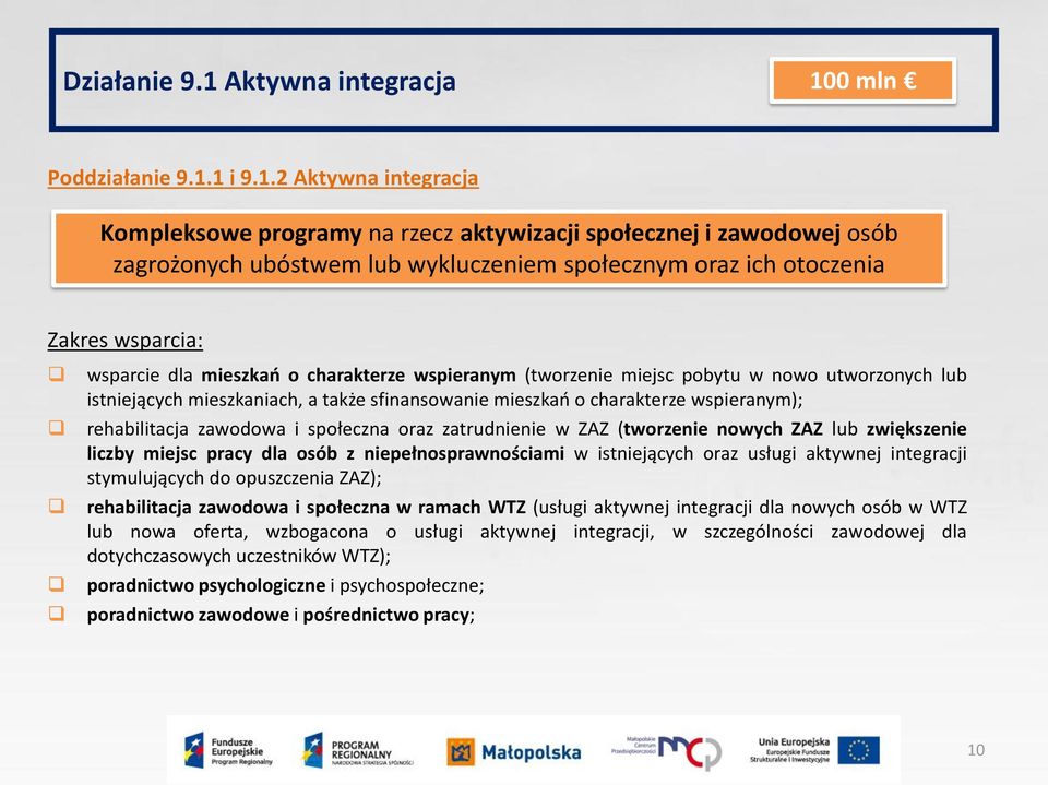 0 mln Poddziałanie 9.1.
