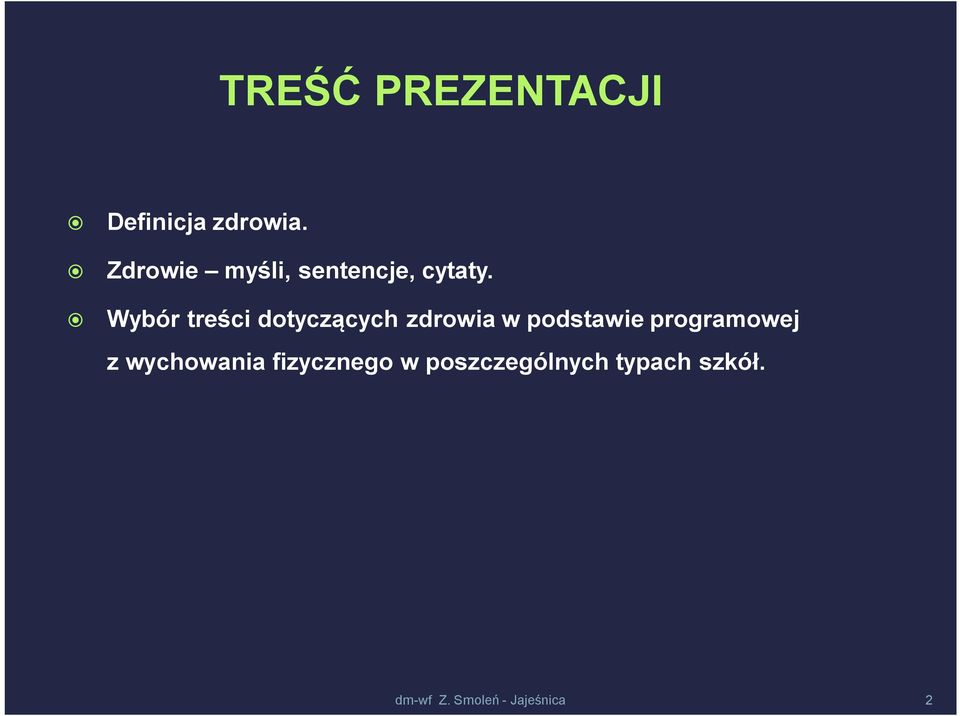 Wybór treści dotyczących zdrowia w podstawie