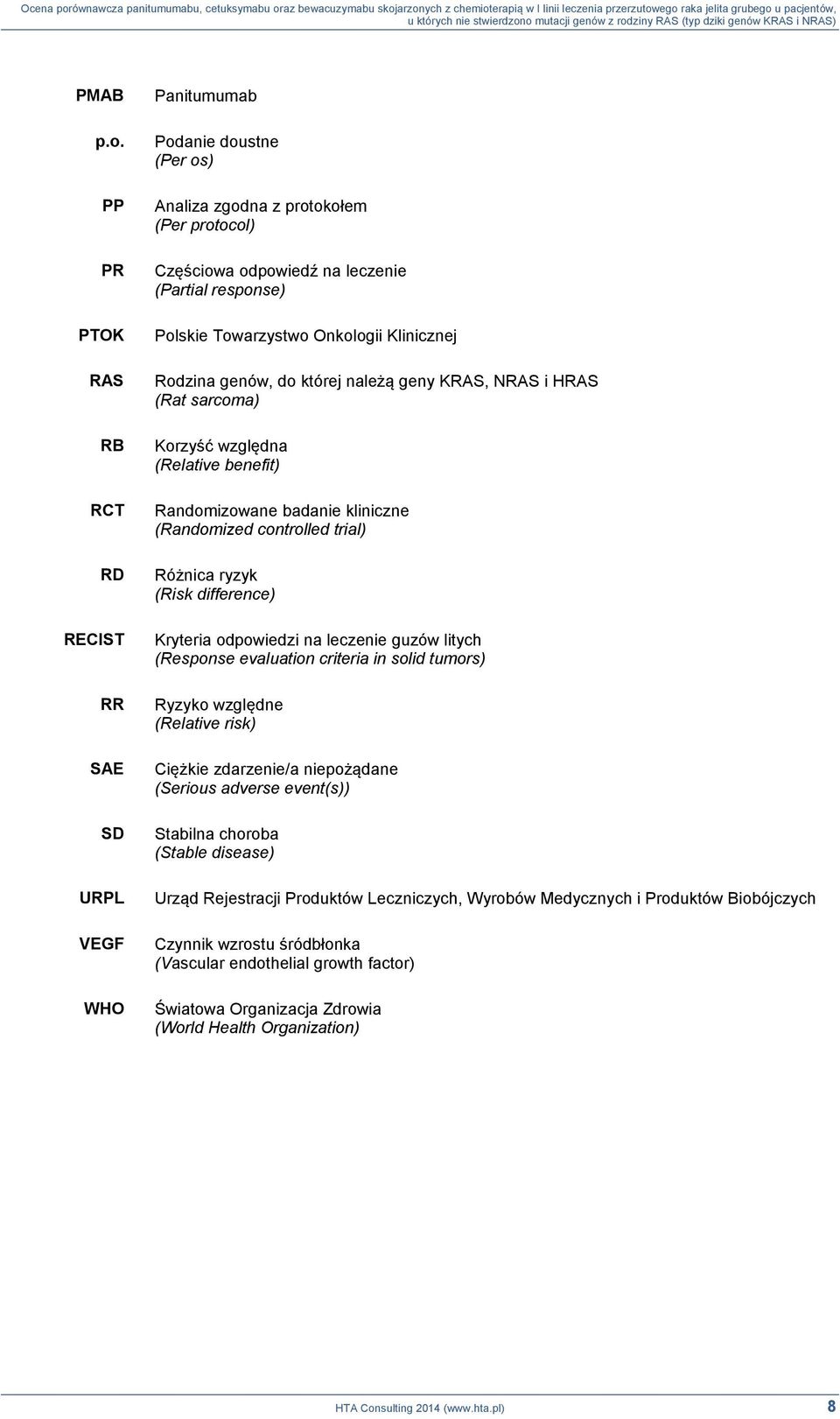 Towarzystwo Onkologii Klinicznej Rodzina genów, do której należą geny KRAS, NRAS i HRAS (Rat sarcoma) Korzyść względna (Relative benefit) Randomizowane badanie kliniczne (Randomized controlled trial)