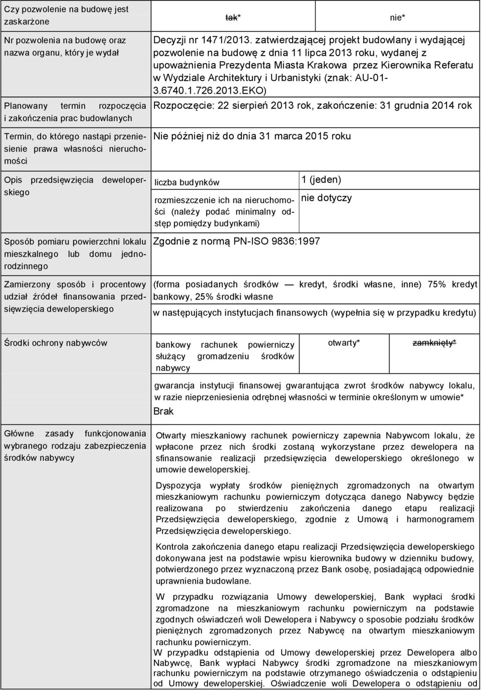 zatwierdzającej projekt budowlany i wydającej pozwolenie na budowę z dnia 11 lipca 2013 roku, wydanej z upoważnienia Prezydenta Miasta Krakowa przez Kierownika Referatu w Wydziale Architektury i