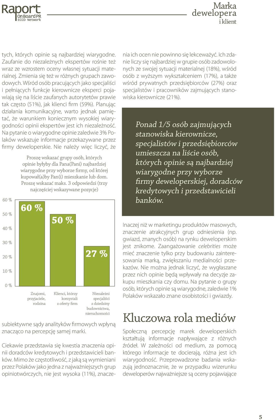 Planując działania komunikacyjne, warto jednak pamiętać, że warunkiem koniecznym wysokiej wiarygodności opinii ekspertów jest ich niezależność.