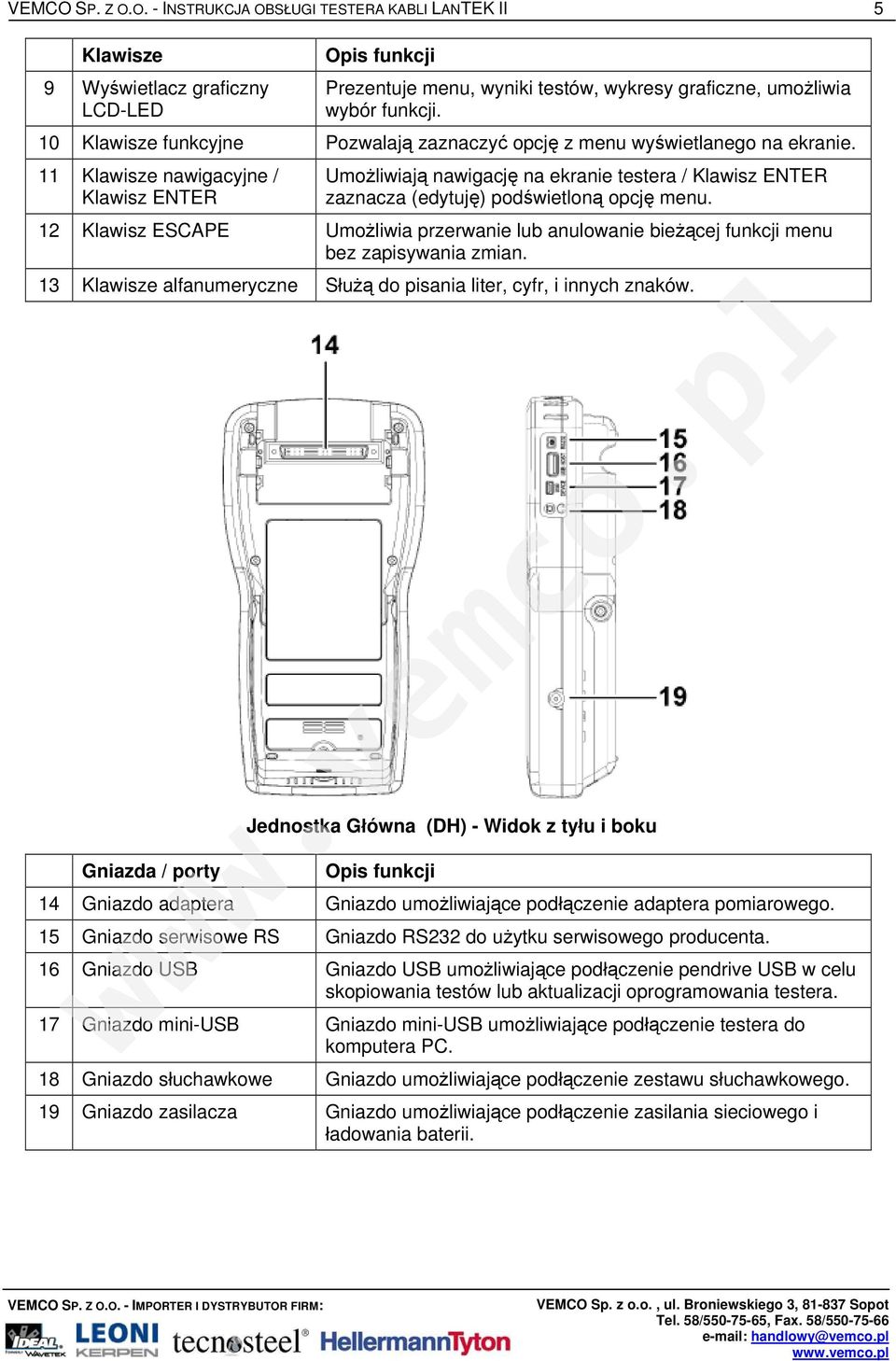 11 Klawisze nawigacyjne / Klawisz ENTER Umożliwiają nawigację na ekranie testera / Klawisz ENTER zaznacza (edytuję) podświetloną opcję menu.