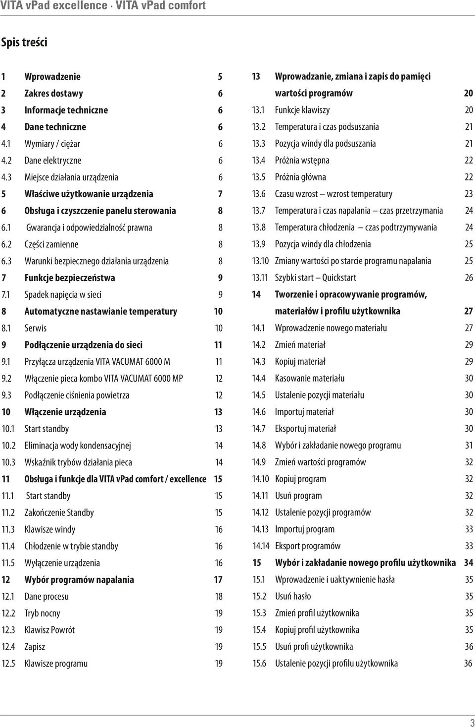 5 Próżnia główna 22 5 Właściwe użytkowanie urządzenia 7 13.6 Czasu wzrost wzrost temperatury 23 6 Obsługa i czyszczenie panelu sterowania 8 13.7 i czas napalania czas przetrzymania 24 6.