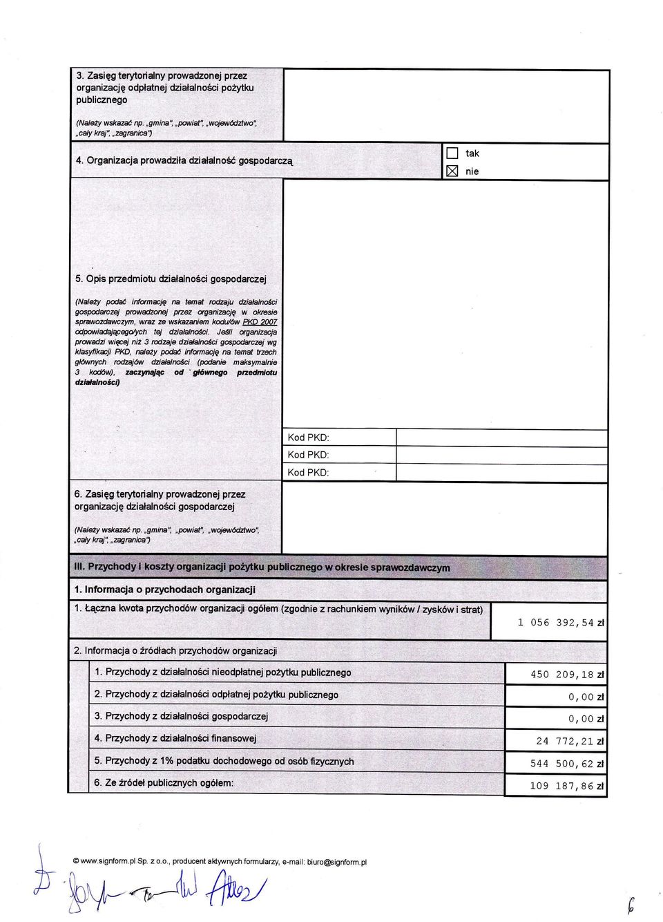 opis pzedmiotu dziaalnocigospodarczej (NaleŻy pm infilmek ra tn* rodzaju dzialalnci gospdarcz Wwdzoraj Wez qganizaoj w okresie sprcwozdawczym, wraz ze wskazanian kdlr/ail PKD 2OO7 dpo ilidajalych t