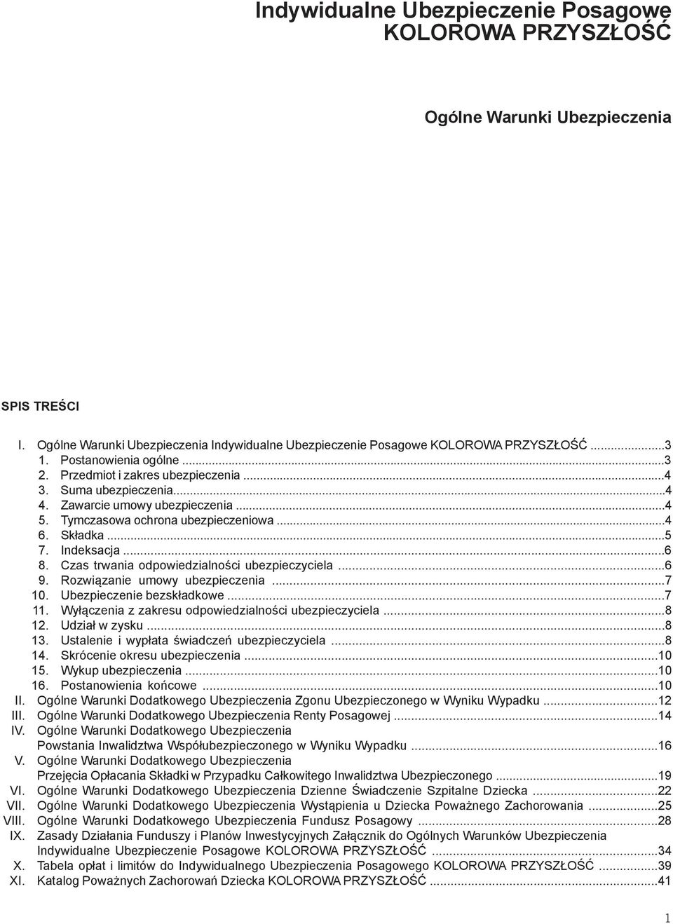 ..6 8. Czas trwania odpowiedzialności ubezpieczyciela...6 9. Rozwiązanie umowy ubezpieczenia...7 10. Ubezpieczenie bezskładkowe...7 11. Wyłączenia z zakresu odpowiedzialności ubezpieczyciela...8 12.