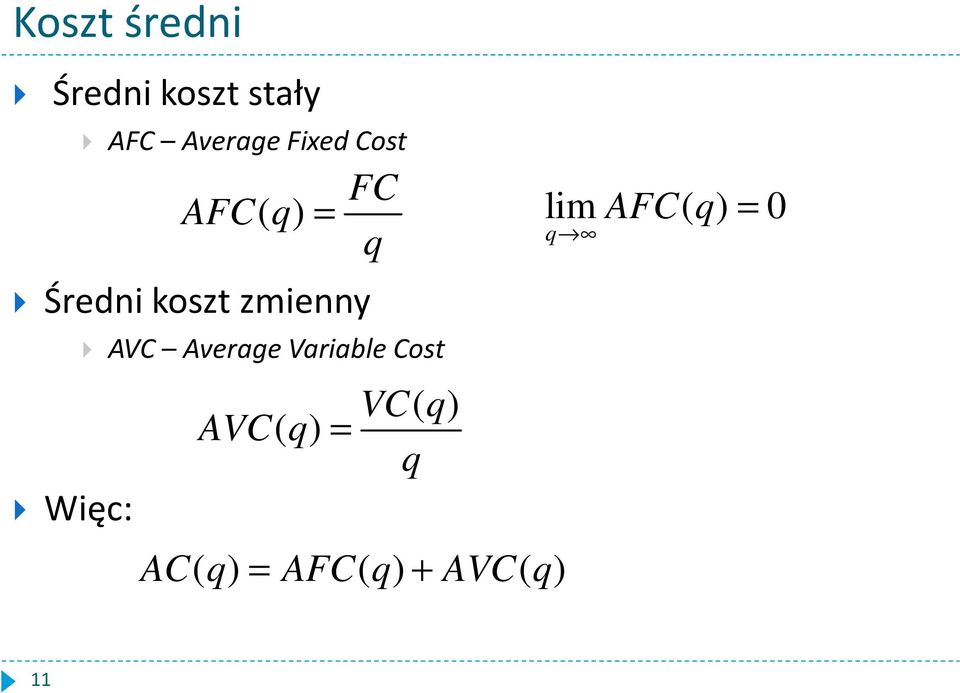 Więc: AVC Average Variable Cost AVC( ) FC =