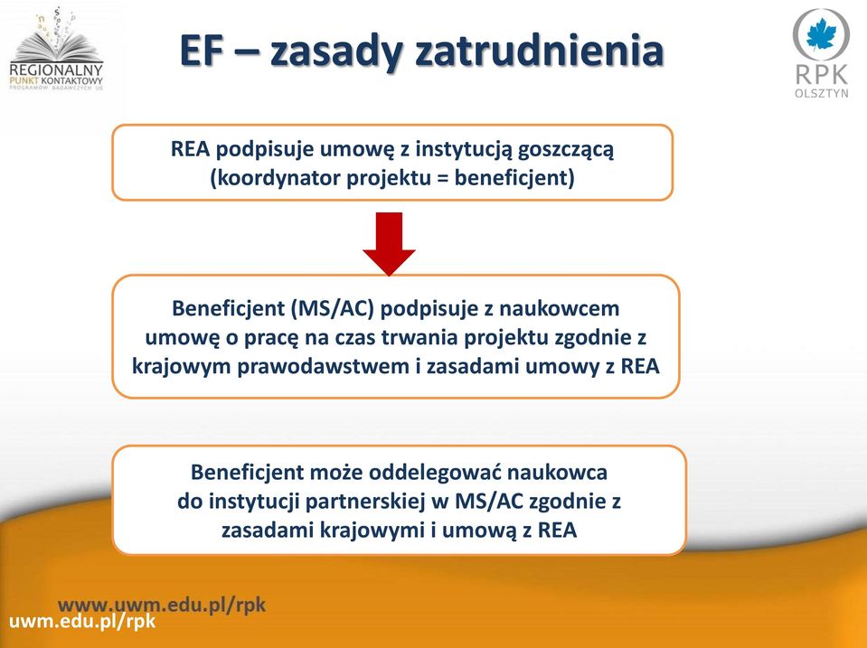 projektu zgodnie z krajowym prawodawstwem i zasadami umowy z REA Beneficjent może