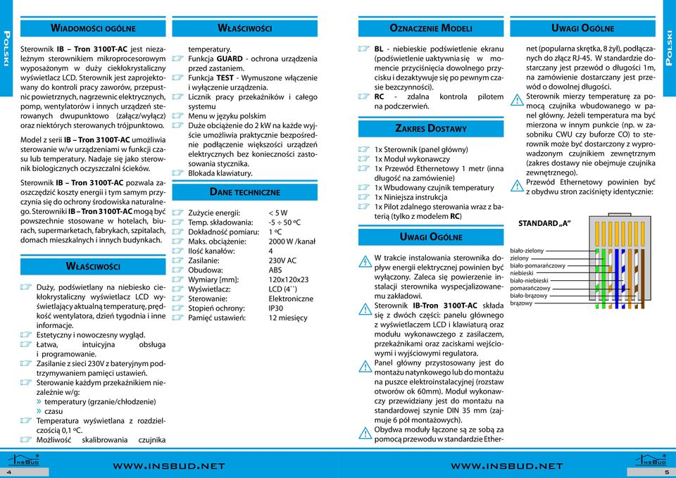 niektórych sterowanych trójpunktowo. odel z serii IB Tron 3100T-AC umożliwia sterowanie w/w urządzeniami w funkcji czasu lub temperatury. Nadaje się jako sterownik biologicznych oczyszczalni ścieków.