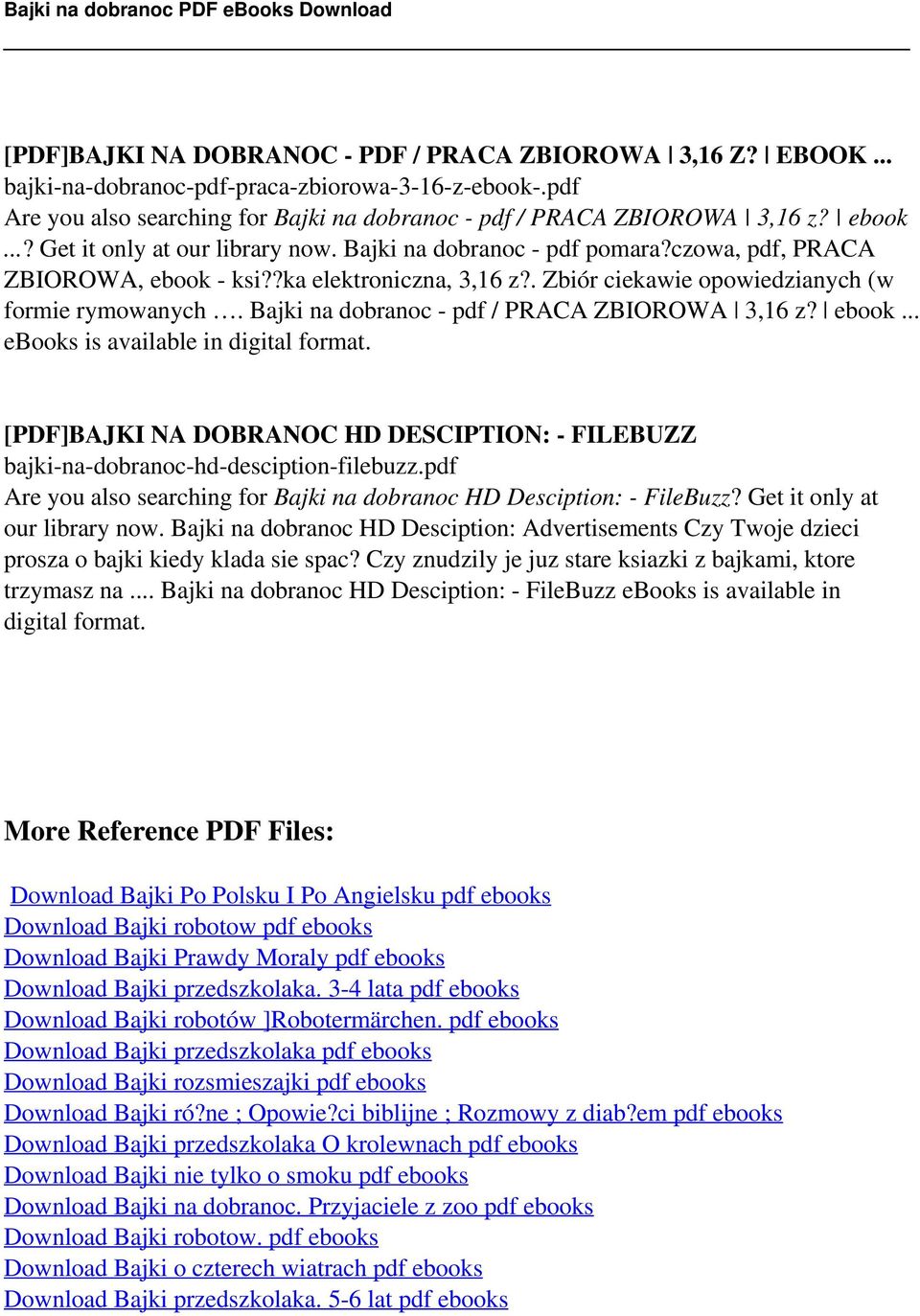 Bajki na dobranoc - pdf / PRACA ZBIOROWA 3,16 z? ebook [PDF]BAJKI NA DOBRANOC HD DESCIPTION: - FILEBUZZ bajki-na-dobranoc-hd-desciption-filebuzz.
