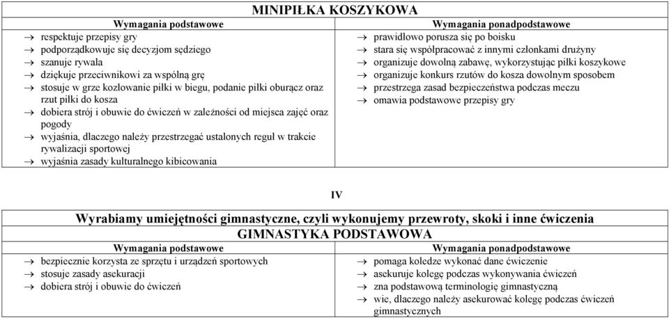 kibicowania MINIPIŁKA KOSZYKOWA prawidłowo porusza się po boisku stara się współpracować z innymi członkami drużyny organizuje dowolną zabawę, wykorzystując piłki koszykowe organizuje konkurs rzutów