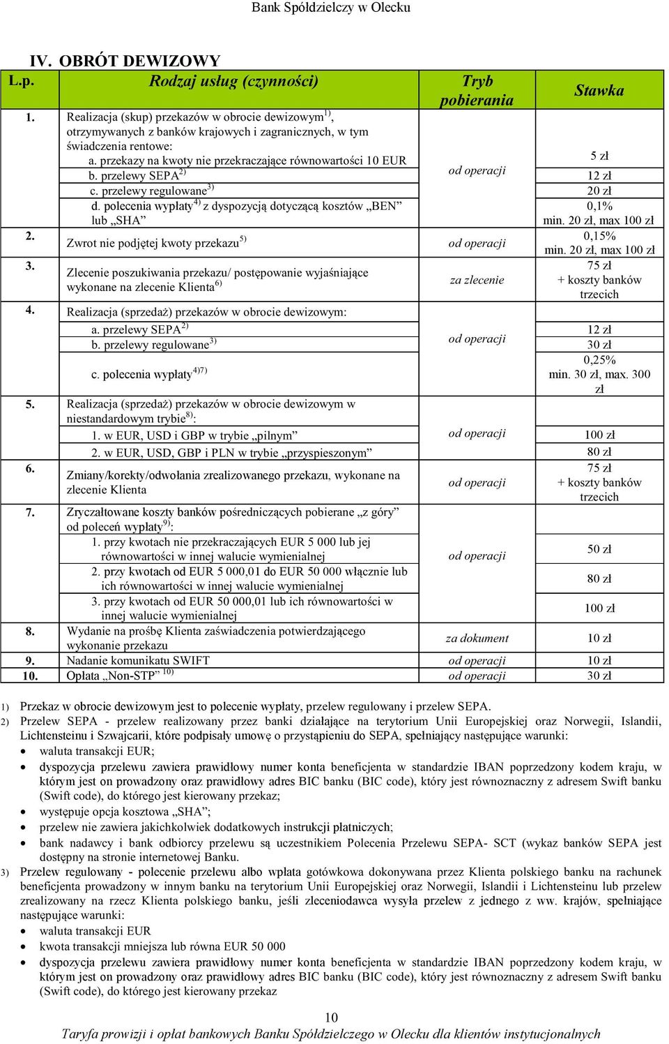 przy kwotach od EUR 5 000,01 do EUR 50 000 wł 8 10 1 1 Opłata Non-STP 3 Przekaz w obrocie dewizowym jest to polecenie wypła łaj Lichtensteinu i Szwajcarii, które podpisały umow pieniu do SEPA,