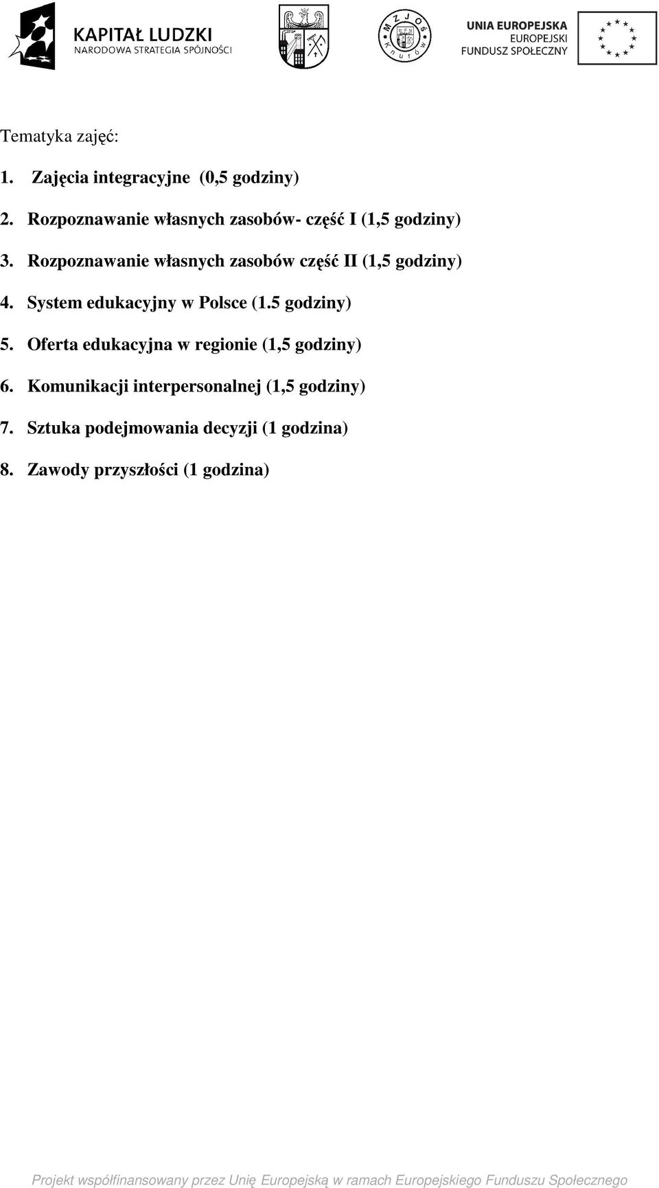 Rozpoznawanie własnych zasobów część II (1,5 godziny) 4. System edukacyjny w Polsce (1.