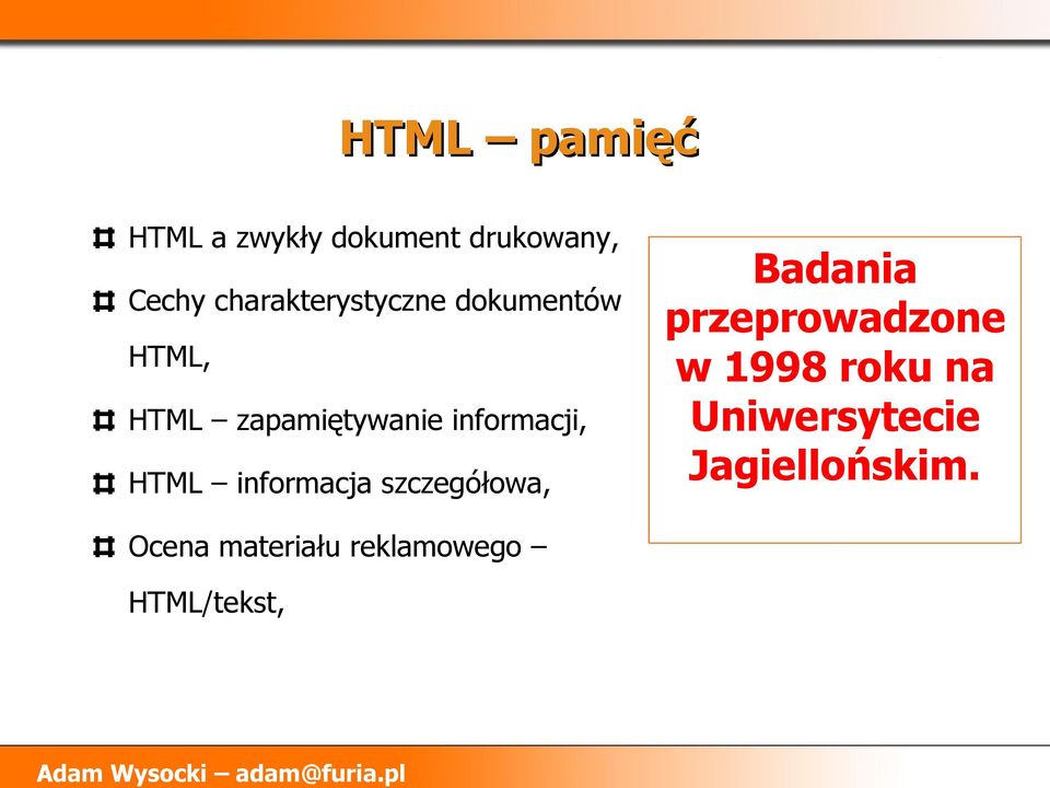 informacji, HTML informacja szczegółowa, Ocena materiału