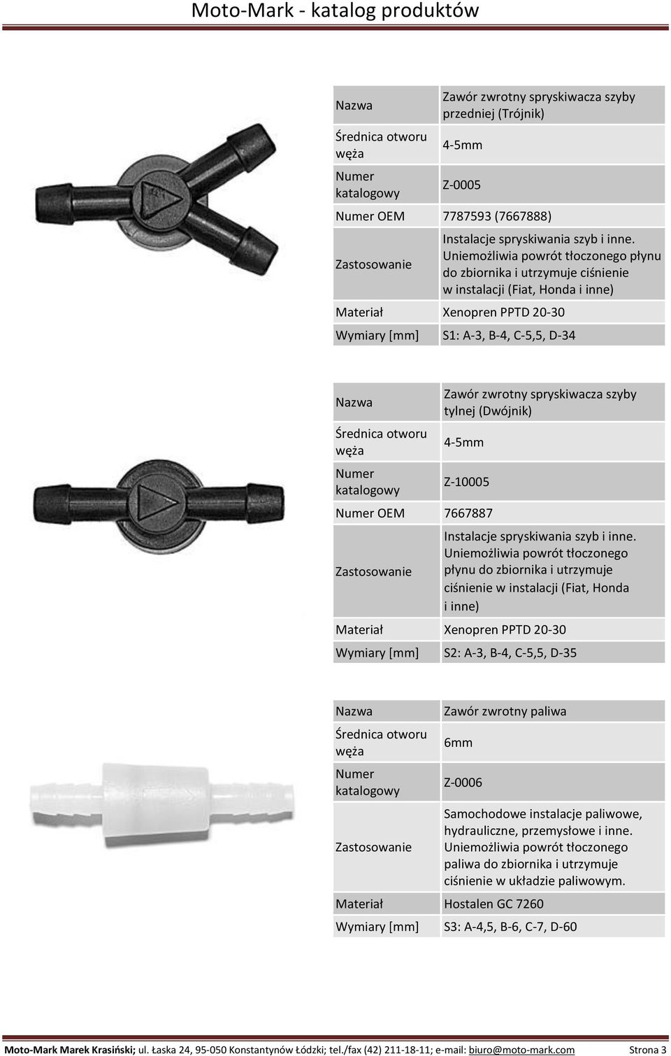 4-5mm Z-10005 OEM 7667887 Instalacje spryskiwania szyb i inne.