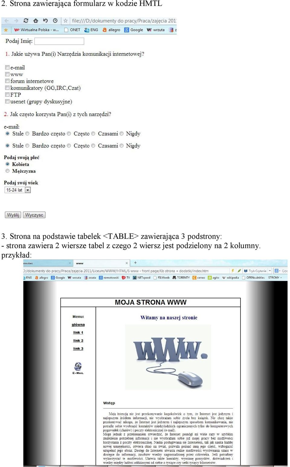 podstrony: - strona zawiera 2 wiersze tabel z