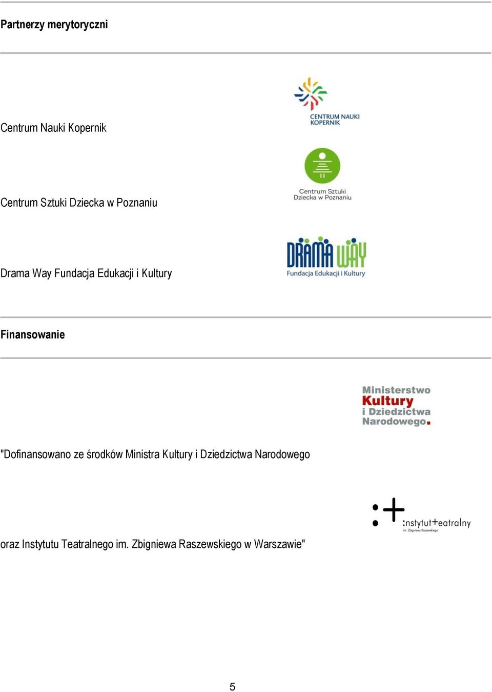 Finansowanie "Dofinansowano ze środków Ministra Kultury i
