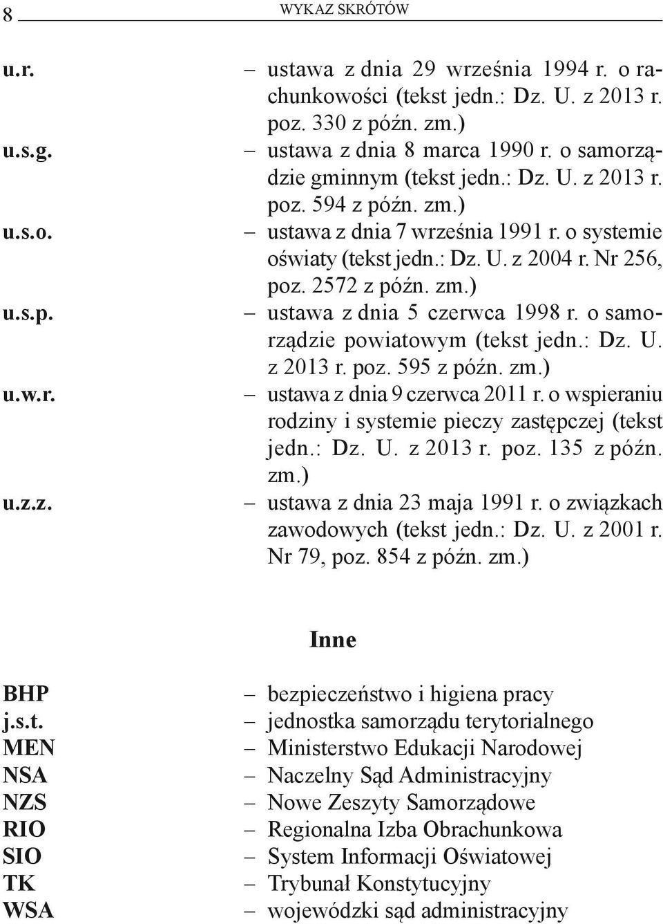 o samorządzie powiatowym (tekst jedn.: Dz. U. z 2013 r. poz. 595 z późn. zm.) ustawa z dnia 9 czerwca 2011 r. o wspieraniu rodziny i systemie pieczy zastępczej (tekst jedn.: Dz. U. z 2013 r. poz. 135 z późn.