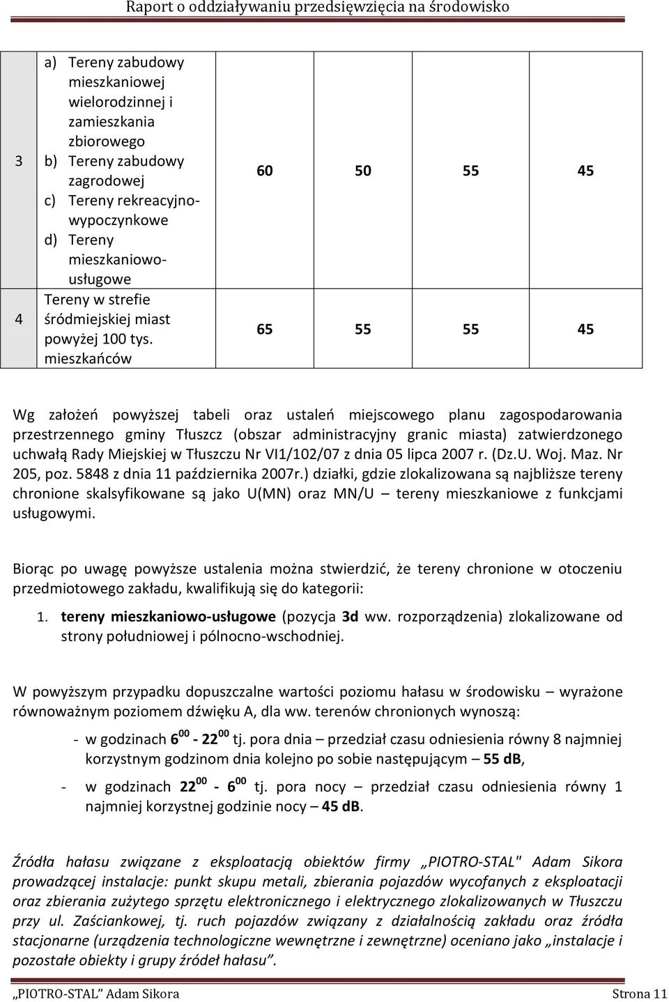 mieszkańców 60 50 55 45 65 55 55 45 Wg założeń powyższej tabeli oraz ustaleń miejscowego planu zagospodarowania przestrzennego gminy Tłuszcz (obszar administracyjny granic miasta) zatwierdzonego