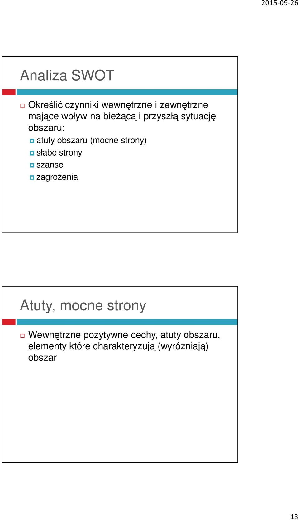 słabe strony szanse zagrożenia Atuty, mocne strony Wewnętrzne