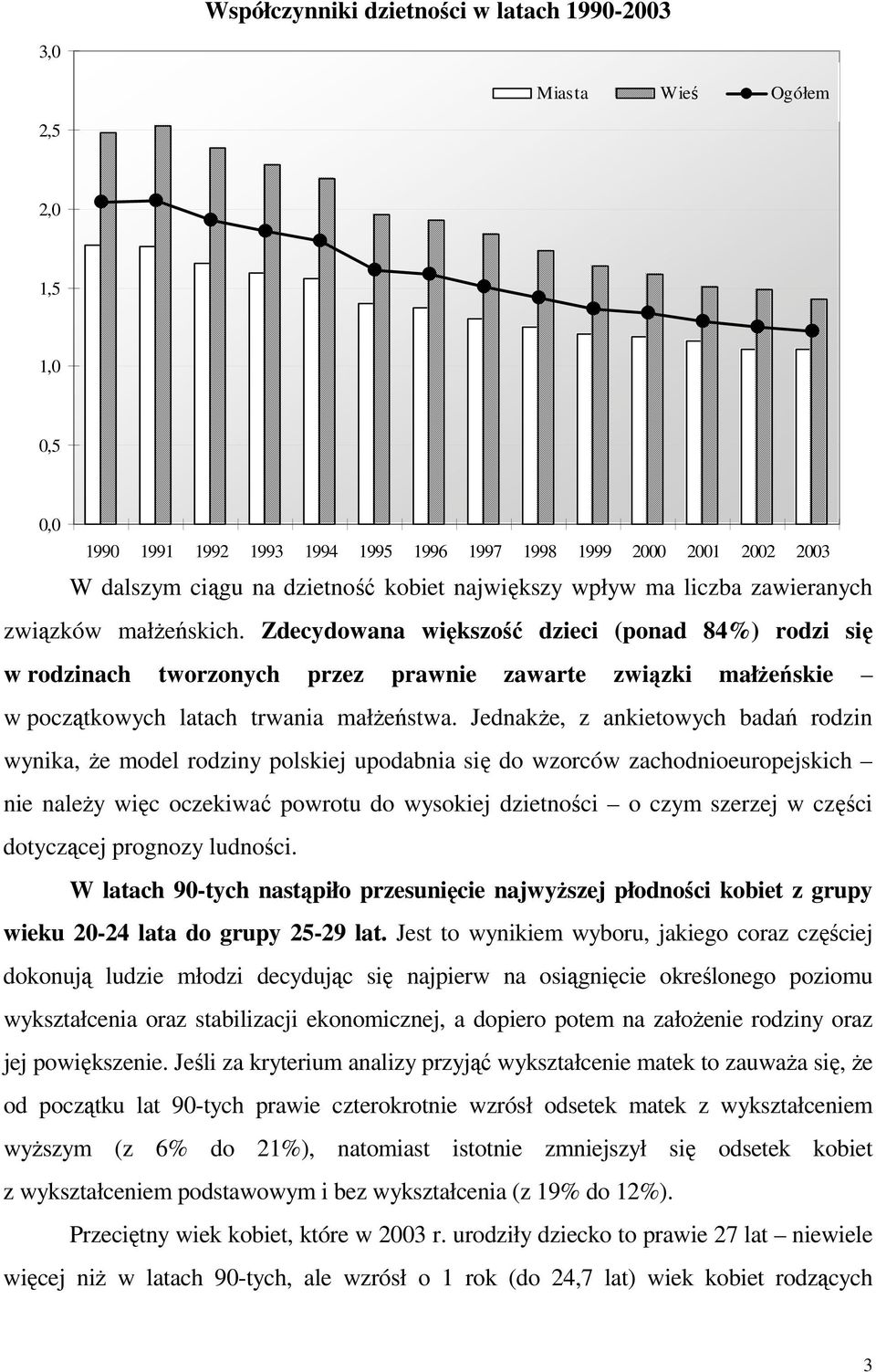 Zdecydowana większość dzieci (ponad 84%) rodzi się w rodzinach tworzonych przez prawnie zawarte związki małŝeńskie w początkowych latach trwania małŝeństwa.