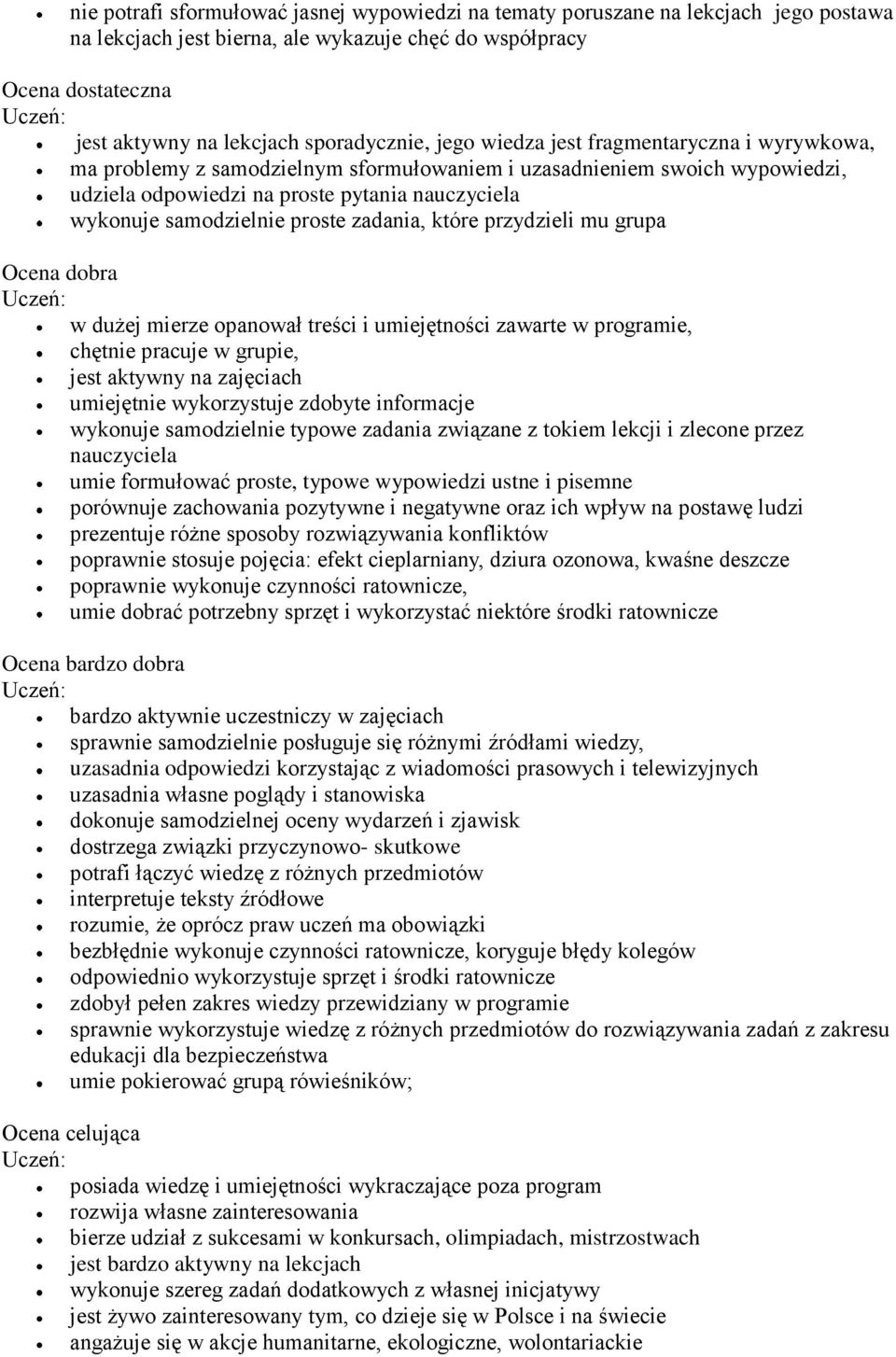 samodzielnie proste zadania, które przydzieli mu grupa Ocena dobra w dużej mierze opanował treści i umiejętności zawarte w programie, chętnie pracuje w grupie, jest aktywny na zajęciach umiejętnie