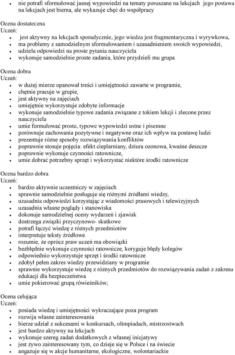 samodzielnie proste zadania, które przydzieli mu grupa Ocena dobra w dużej mierze opanował treści i umiejętności zawarte w programie, chętnie pracuje w grupie, jest aktywny na zajęciach umiejętnie