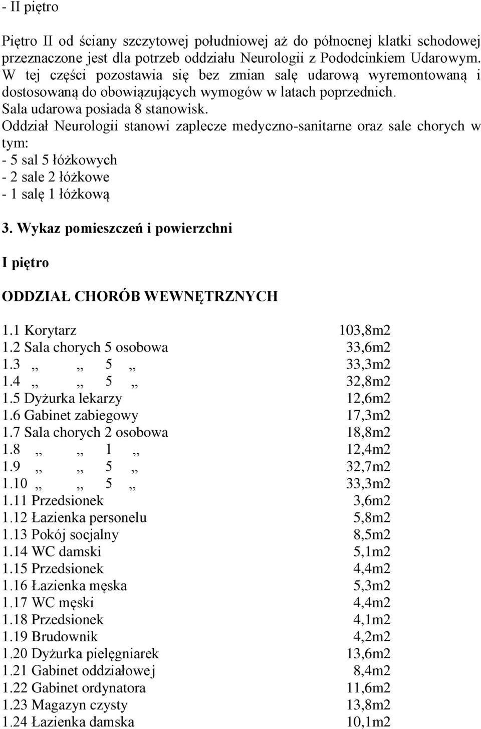 Oddział Neurologii stanowi zaplecze medyczno-sanitarne oraz sale chorych w tym: - 5 sal 5 łóżkowych - 2 sale 2 łóżkowe - 1 salę 1 łóżkową 3.