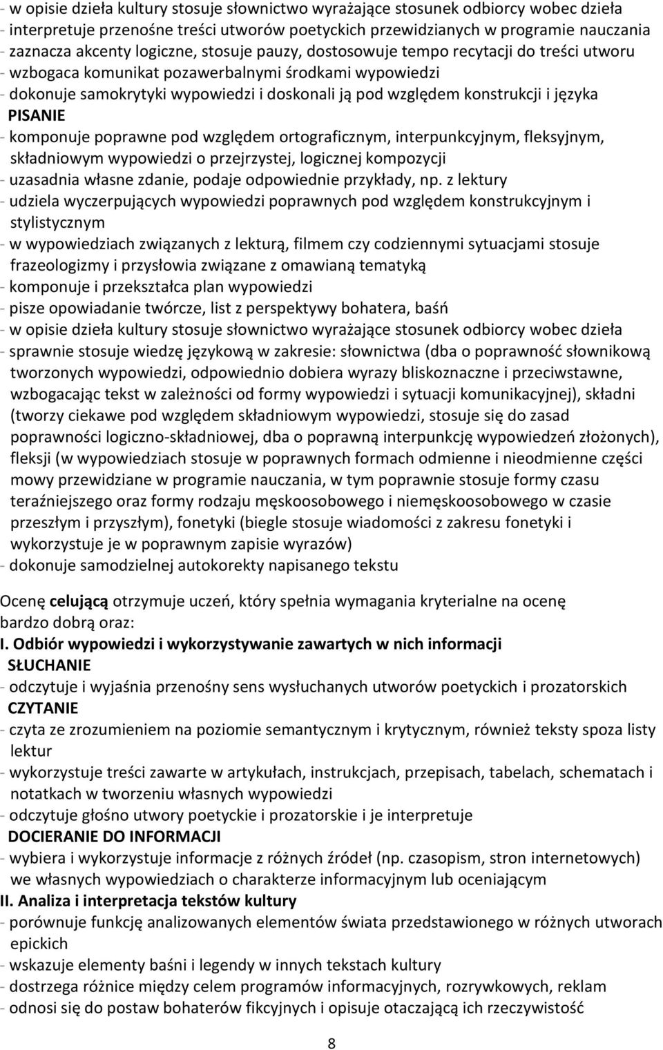 i języka - komponuje poprawne pod względem ortograficznym, interpunkcyjnym, fleksyjnym, składniowym wypowiedzi o przejrzystej, logicznej kompozycji - uzasadnia własne zdanie, podaje odpowiednie