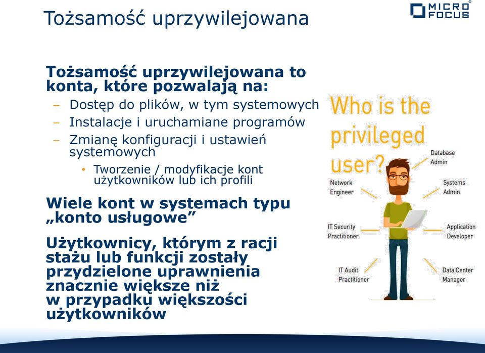 modyfikacje kont użytkowników lub ich profili Wiele kont w systemach typu konto usługowe Użytkownicy,