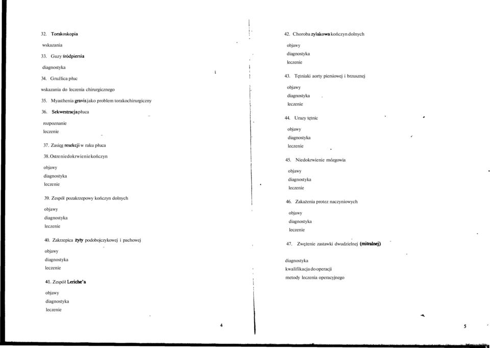 Zespól pozakrzepowy kończyn dolnych 40. Zakrzepica żyry podobojczykowej i pachowej 41. Zespół Leriche'a 42. Choroba zylakowa kończyn dolnych 43.