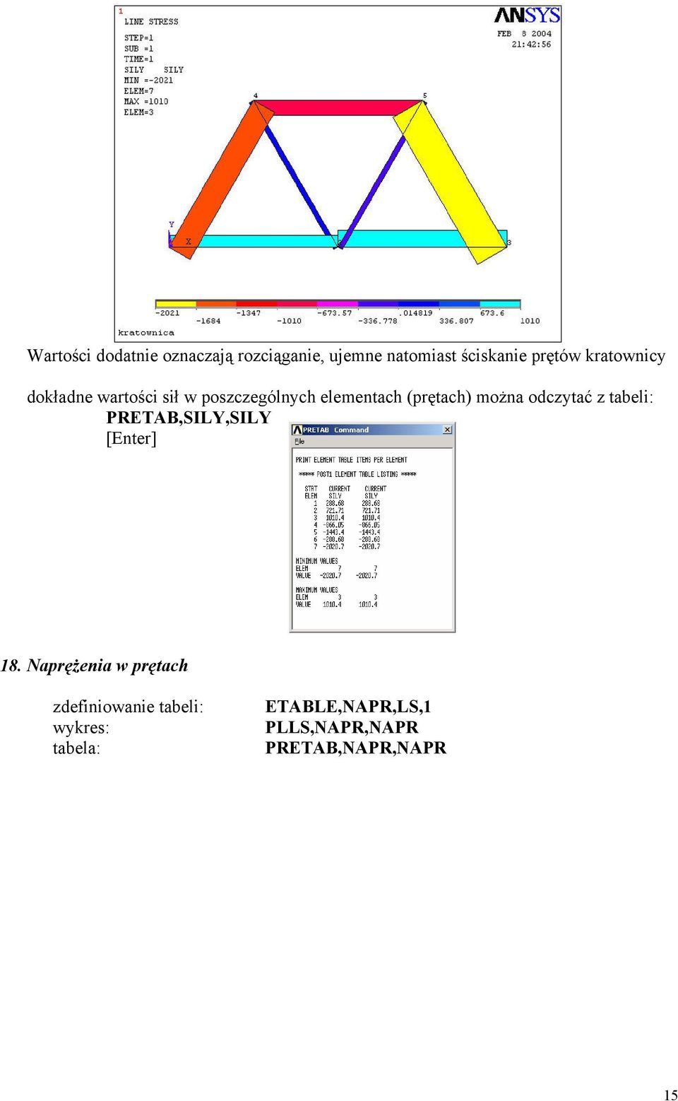 odczytać z tabeli: PRETAB,SILY,SILY [Enter] 8.