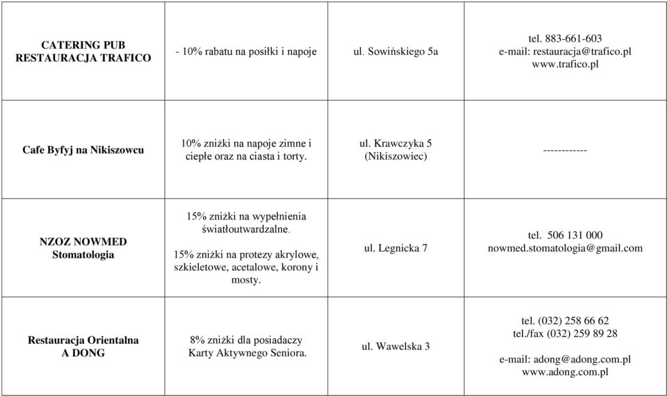Krawczyka 5 (Nikiszowiec) ------------ NZOZ NOWMED Stomatologia 15% zniżki na wypełnienia światłoutwardzalne.