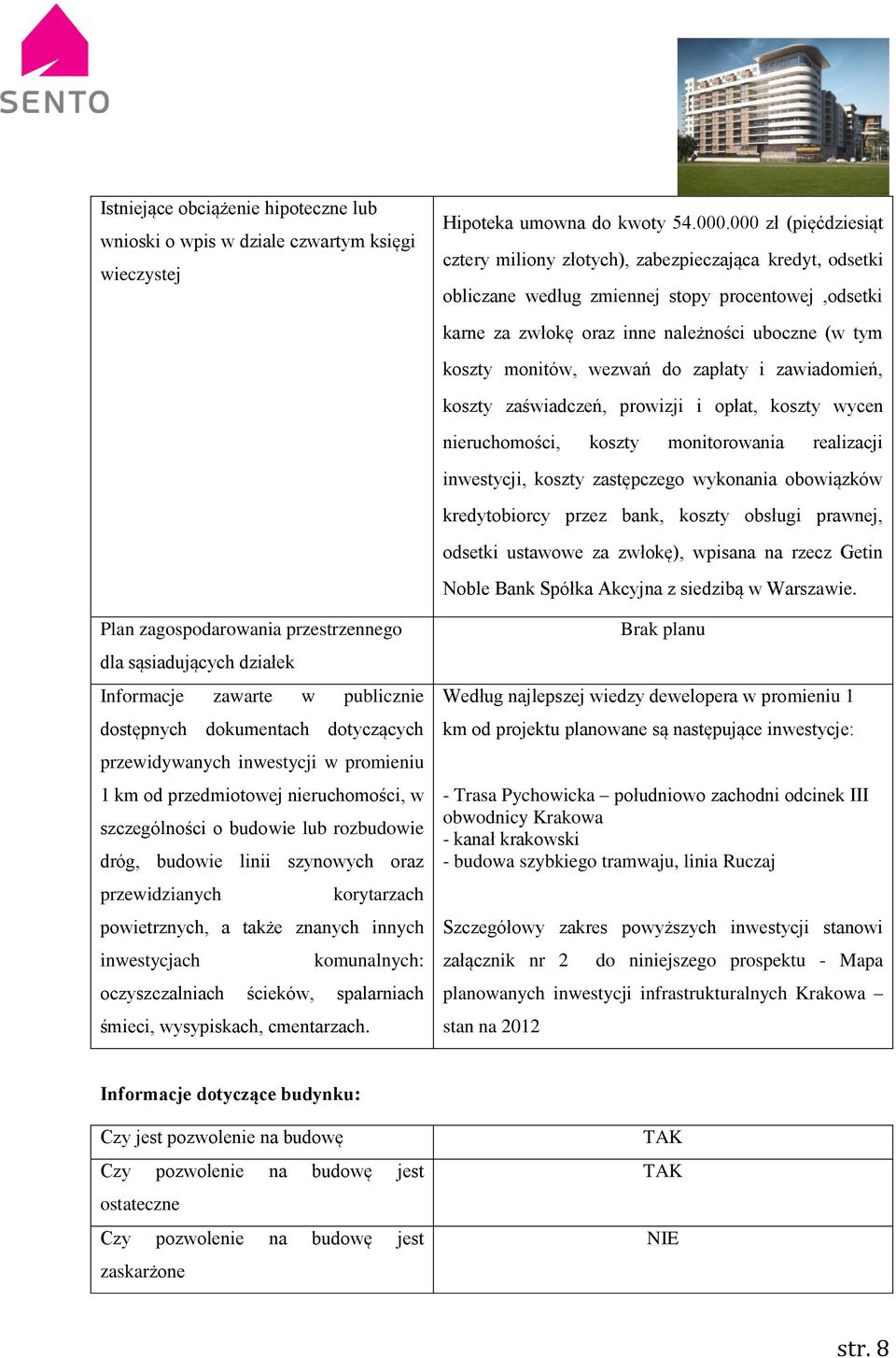 korytarzach powietrznych, a także znanych innych inwestycjach komunalnych: oczyszczalniach ścieków, spalarniach śmieci, wysypiskach, cmentarzach. Hipoteka umowna do kwoty 54.000.