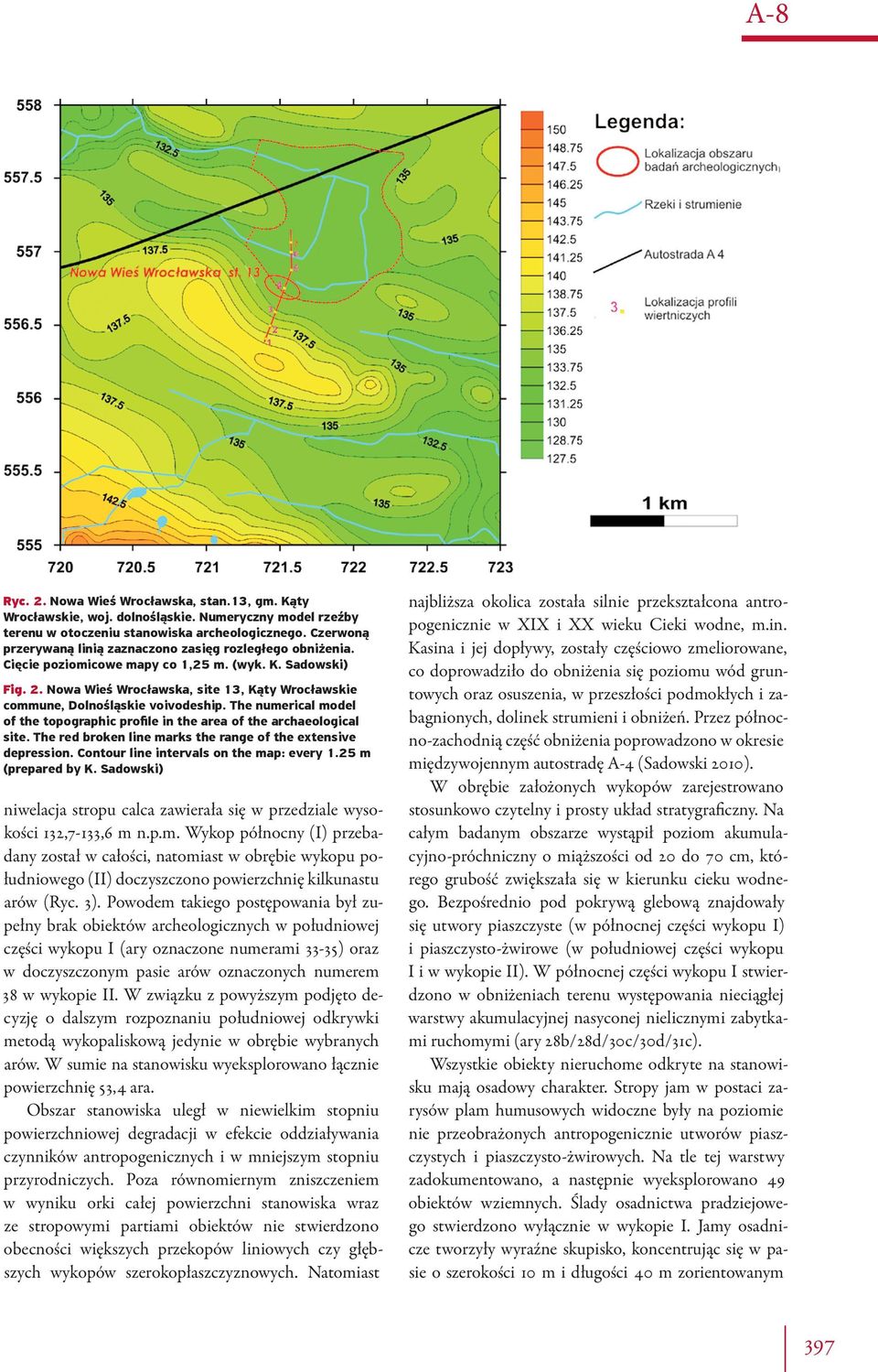 Nowa Wieś Wrocławska, site 13, Kąty Wrocławskie commune, Dolnośląskie voivodeship. The numerical model of the topographic profile in the area of the archaeological site.