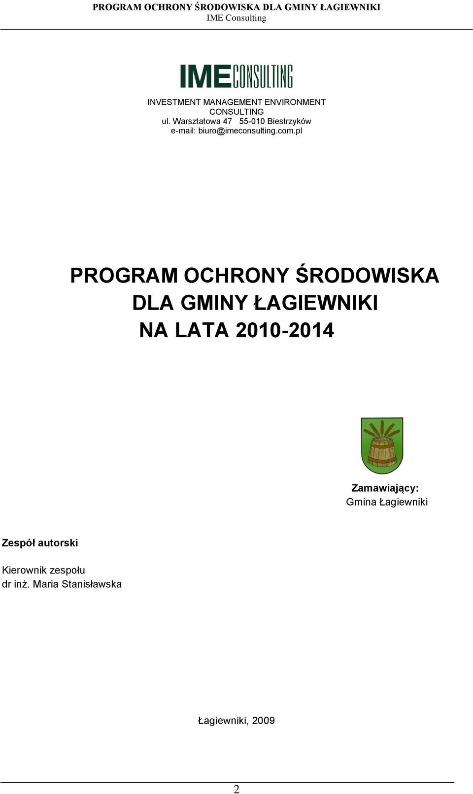 pl PROGRAM OCHRONY ŚRODOWISKA DLA GMINY ŁAGIEWNIKI NA LATA 2010-2014