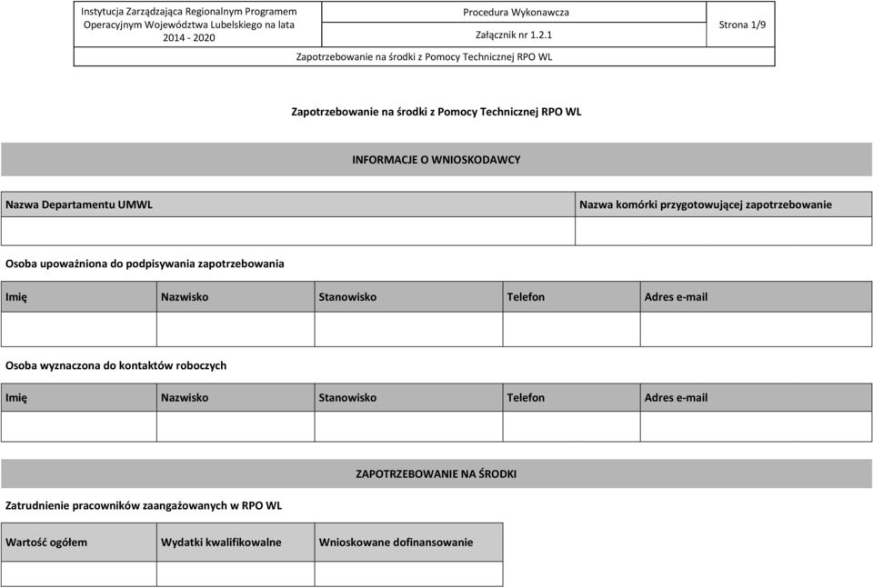 e-mail Osoba wyznaczona do kontaktów roboczych Imię Nazwisko Stanowisko Telefon Adres e-mail