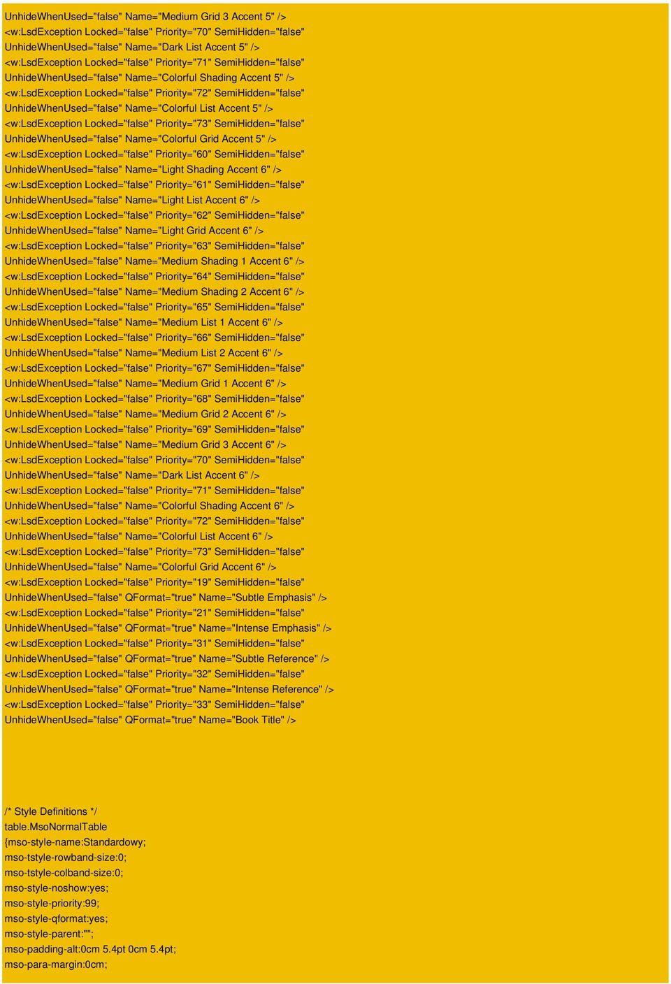 UnhideWhenUsed="false" Name="Light Grid Accent 6" /> UnhideWhenUsed="false" Name="Medium Shading 1 Accent 6" /> UnhideWhenUsed="false" Name="Medium Shading 2 Accent 6" /> UnhideWhenUsed="false"