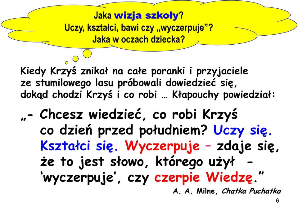 chodzi Krzyś i co robi Kłapouchy powiedział: - Chcesz wiedzieć, co robi Krzyś co dzień przed południem?