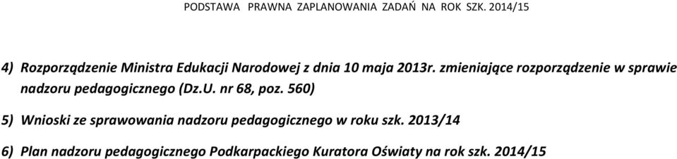 zmieniające rozporządzenie w sprawie nadzoru pedagogicznego (Dz.U. nr 68, poz.