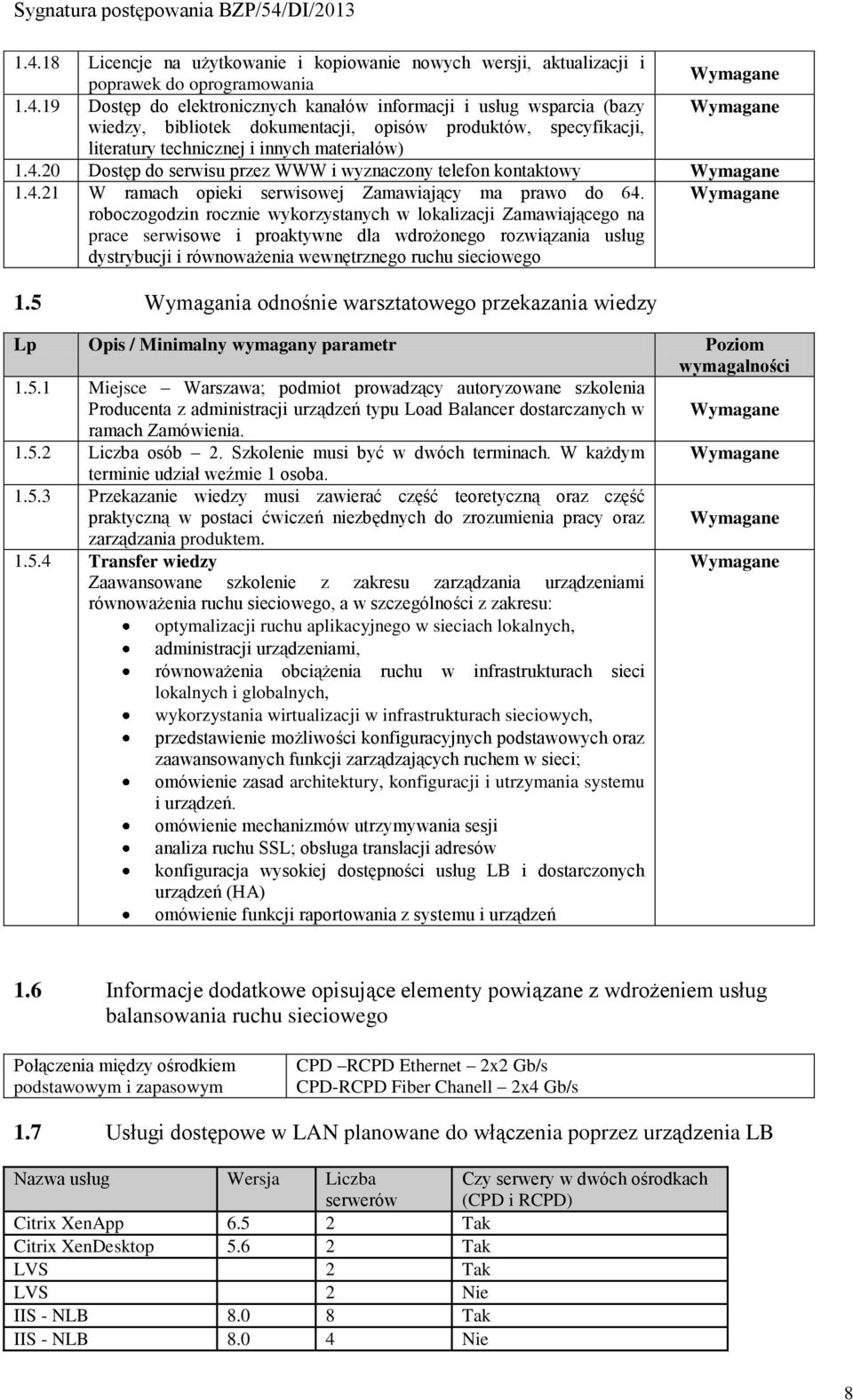 roboczogodzin rocznie wykorzystanych w lokalizacji Zamawiającego na prace serwisowe i proaktywne dla wdrożonego rozwiązania usług dystrybucji i równoważenia wewnętrznego ruchu sieciowego 1.